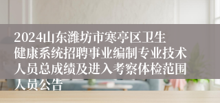 2024山东潍坊市寒亭区卫生健康系统招聘事业编制专业技术人员总成绩及进入考察体检范围人员公告