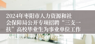 2024年枣阳市人力资源和社会保障局公开专项招聘“三支一扶”高校毕业生为事业单位工作人员拟聘用人员名单公示