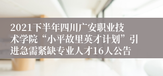 2021下半年四川广安职业技术学院“小平故里英才计划”引进急需紧缺专业人才16人公告