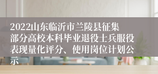 2022山东临沂市兰陵县征集部分高校本科毕业退役士兵服役表现量化评分、使用岗位计划公示                        