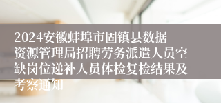 2024安徽蚌埠市固镇县数据资源管理局招聘劳务派遣人员空缺岗位递补人员体检复检结果及考察通知