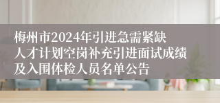 梅州市2024年引进急需紧缺人才计划空岗补充引进面试成绩及入围体检人员名单公告