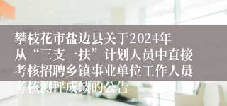 攀枝花市盐边县关于2024年从“三支一扶”计划人员中直接考核招聘乡镇事业单位工作人员考核测评成绩的公告