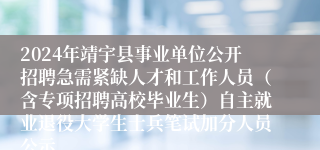 2024年靖宇县事业单位公开招聘急需紧缺人才和工作人员（含专项招聘高校毕业生）自主就业退役大学生士兵笔试加分人员公示