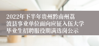 2022年下半年贵州黔南州荔波县事业单位面向应征入伍大学毕业生招聘服役期满选岗公示