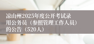 凉山州2025年度公开考试录用公务员（参照管理工作人员）的公告（520人）