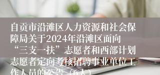 自贡市沿滩区人力资源和社会保障局关于2024年沿滩区面向“三支一扶”志愿者和西部计划志愿者定向考核招聘事业单位工作人员的公告（6人）