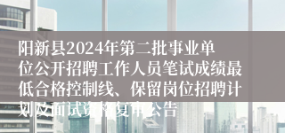 阳新县2024年第二批事业单位公开招聘工作人员笔试成绩最低合格控制线、保留岗位招聘计划及面试资格复审公告