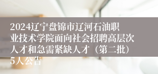 2024辽宁盘锦市辽河石油职业技术学院面向社会招聘高层次人才和急需紧缺人才（第二批）5人公告