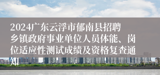 2024广东云浮市郁南县招聘乡镇政府事业单位人员体能、岗位适应性测试成绩及资格复查通知