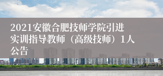 2021安徽合肥技师学院引进实训指导教师（高级技师）1人公告