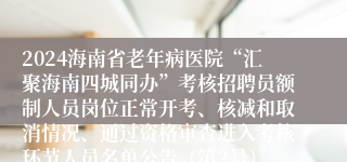 2024海南省老年病医院“汇聚海南四城同办”考核招聘员额制人员岗位正常开考、核减和取消情况、通过资格审查进入考核环节人员名单公告（第2号）