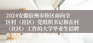 2024安徽宿州市桥区面向全区村（社区）党组织书记和在村（社区）工作的大学毕业生招聘乡镇（街道）事业编制人员最终成绩公告