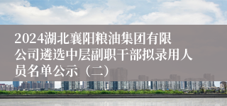 2024湖北襄阳粮油集团有限公司遴选中层副职干部拟录用人员名单公示（二）