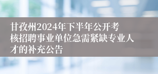 甘孜州2024年下半年公开考核招聘事业单位急需紧缺专业人才的补充公告