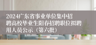 2024广东省事业单位集中招聘高校毕业生阳春招聘职位拟聘用人员公示（第六批）