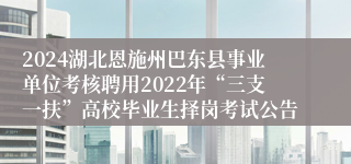 2024湖北恩施州巴东县事业单位考核聘用2022年“三支一扶”高校毕业生择岗考试公告