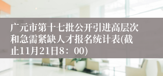 广元市第十七批公开引进高层次和急需紧缺人才报名统计表(截止11月21日8：00)