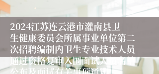 2024江苏连云港市灌南县卫生健康委员会所属事业单位第二次招聘编制内卫生专业技术人员通过资格复审入围面试人员名单公布及面试有关事项通知