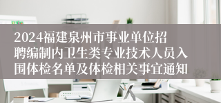 2024福建泉州市事业单位招聘编制内卫生类专业技术人员入围体检名单及体检相关事宜通知