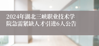 2024年湖北三峡职业技术学院急需紧缺人才引进6人公告