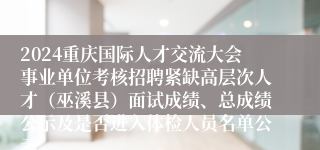 2024重庆国际人才交流大会事业单位考核招聘紧缺高层次人才（巫溪县）面试成绩、总成绩公示及是否进入体检人员名单公示