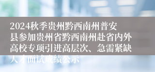 2024秋季贵州黔西南州普安县参加贵州省黔西南州赴省内外高校专项引进高层次、急需紧缺人才面试成绩公示