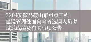 2204安徽马鞍山市重点工程建设管理处面向全省选调人员考试总成绩及有关事项公告