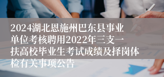 2024湖北恩施州巴东县事业单位考核聘用2022年三支一扶高校毕业生考试成绩及择岗体检有关事项公告