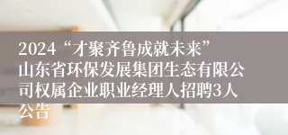 2024“才聚齐鲁成就未来”山东省环保发展集团生态有限公司权属企业职业经理人招聘3人公告