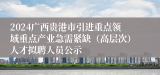 2024广西贵港市引进重点领域重点产业急需紧缺（高层次）人才拟聘人员公示