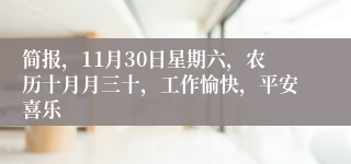 简报，11月30日星期六，农历十月月三十，工作愉快，平安喜乐