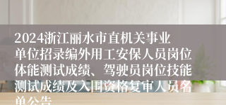 2024浙江丽水市直机关事业单位招录编外用工安保人员岗位体能测试成绩、驾驶员岗位技能测试成绩及入围资格复审人员名单公告