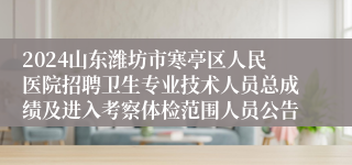 2024山东潍坊市寒亭区人民医院招聘卫生专业技术人员总成绩及进入考察体检范围人员公告