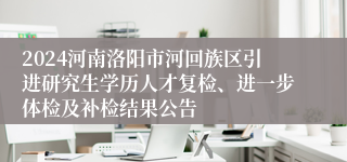 2024河南洛阳市河回族区引进研究生学历人才复检、进一步体检及补检结果公告