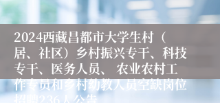 2024西藏昌都市大学生村（居、社区）乡村振兴专干、科技专干、医务人员、 农业农村工作专员和乡村幼教人员空缺岗位招聘236人公告