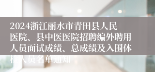 2024浙江丽水市青田县人民医院、县中医医院招聘编外聘用人员面试成绩、总成绩及入围体检人员名单通知