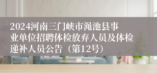 2024河南三门峡市渑池县事业单位招聘体检放弃人员及体检递补人员公告（第12号）