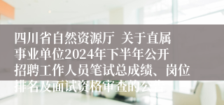 四川省自然资源厅  关于直属事业单位2024年下半年公开招聘工作人员笔试总成绩、岗位排名及面试资格审查的公告