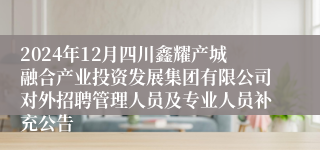 2024年12月四川鑫耀产城融合产业投资发展集团有限公司对外招聘管理人员及专业人员补充公告