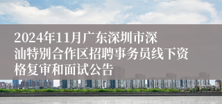 2024年11月广东深圳市深汕特别合作区招聘事务员线下资格复审和面试公告