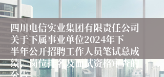 四川电信实业集团有限责任公司关于下属事业单位2024年下半年公开招聘工作人员笔试总成绩、岗位排名及面试资格审查的公告