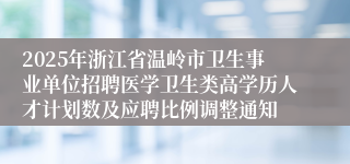 2025年浙江省温岭市卫生事业单位招聘医学卫生类高学历人才计划数及应聘比例调整通知