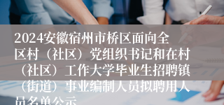 2024安徽宿州市桥区面向全区村（社区）党组织书记和在村（社区）工作大学毕业生招聘镇（街道）事业编制人员拟聘用人员名单公示