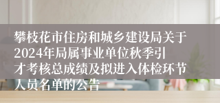 攀枝花市住房和城乡建设局关于2024年局属事业单位秋季引才考核总成绩及拟进入体检环节人员名单的公告