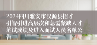 2024四川雅安市汉源县招才引智引进高层次和急需紧缺人才笔试成绩及进入面试人员名单公告