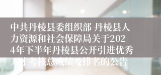 中共丹棱县委组织部 丹棱县人力资源和社会保障局关于2024年下半年丹棱县公开引进优秀人才考核总成绩及排名的公告