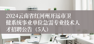 2024云南省红河州开远市卫健系统事业单位急需专业技术人才招聘公告（5人）