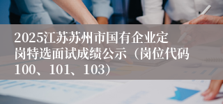 2025江苏苏州市国有企业定岗特选面试成绩公示（岗位代码100、101、103）