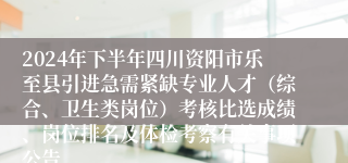 2024年下半年四川资阳市乐至县引进急需紧缺专业人才（综合、卫生类岗位）考核比选成绩、岗位排名及体检考察有关事项公告